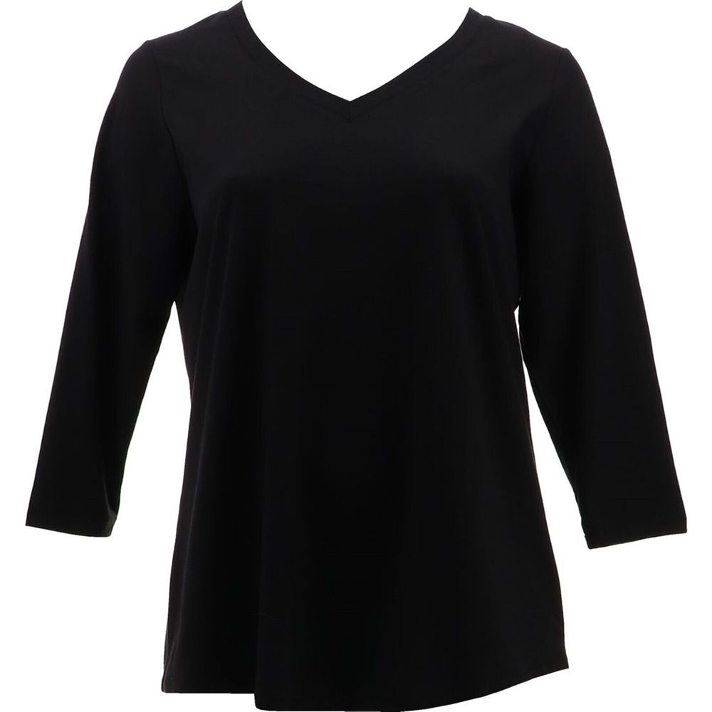 Susan Graver Weekend Comfy Cotton V-Neck Tunic Black A4677790